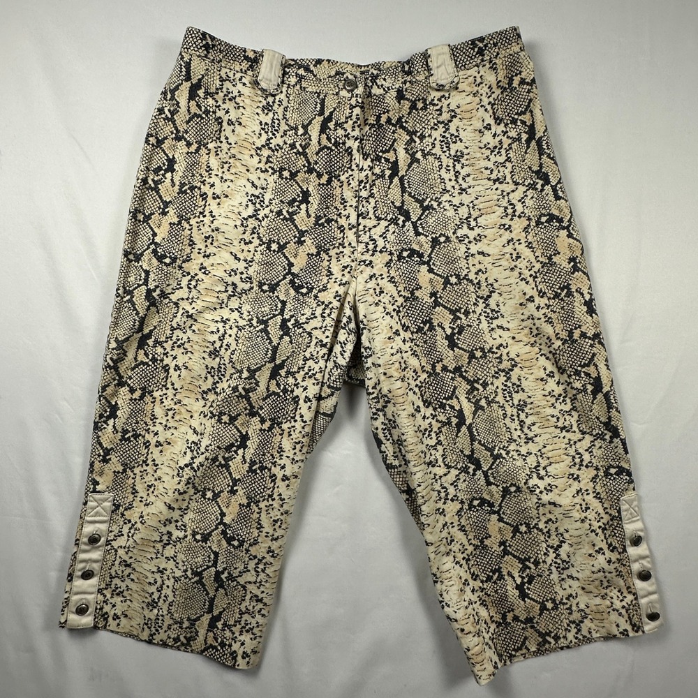 Vintage Conrad C Snakeskin Print Capri Pants Beige Tan High‎ Rise Stretch 22W